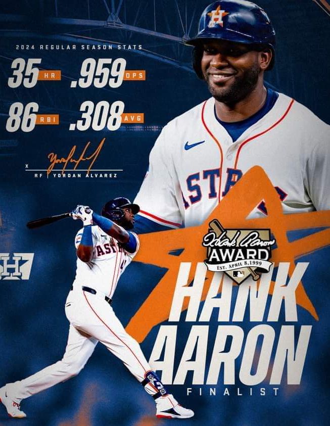 Yordan Alvarez: A Finalist for the 2024 Hank Aaron Award!