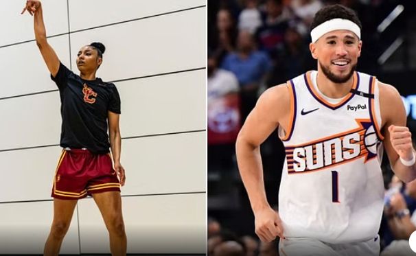 JuJu Watkins reacts to Devin Booker rocking “USC Edition Book 1” sneakers in Suns’ season opener vs. Clippers