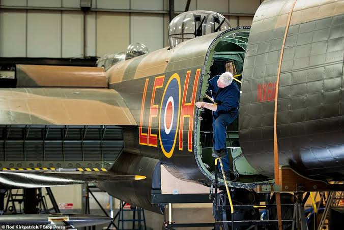 The stripped-down Lancaster bomber looks like the world’s largest Airfix kit.