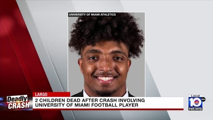 Police allege that a University of Miami football player was involved in a crash that killed two children in Largo.