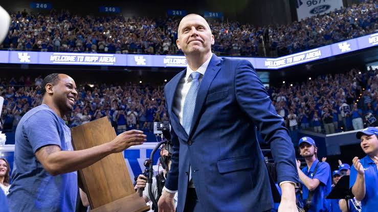 Mark Pope, the basketball coach for Kentucky, attends the Kentucky Derby in 2025.