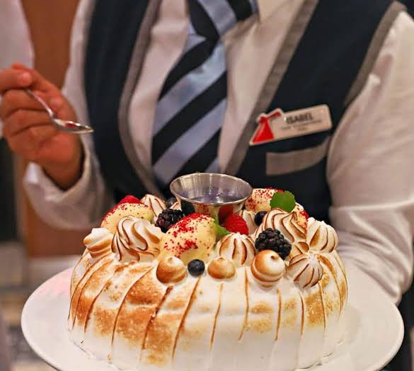 It has returned!  On all 25 cruise ships, Carnival brings back the classic Baked Alaska procession.